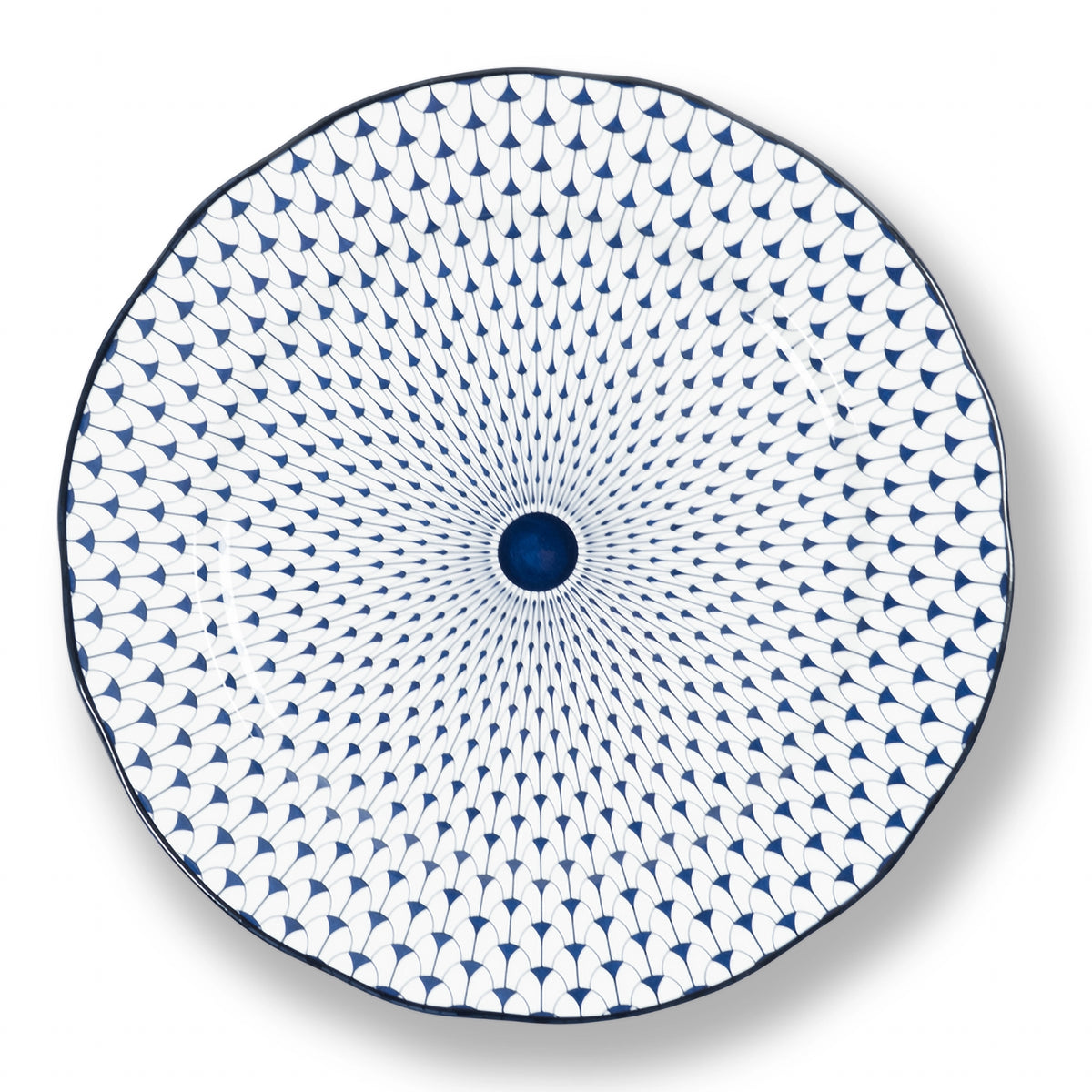 Lohr Astor Allegra Scallop Full Face Charger & Serving Plate in blue and white, top view