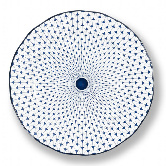 Lohr Astor Allegra Scallop Full Face Charger & Serving Plate in blue and white, top view