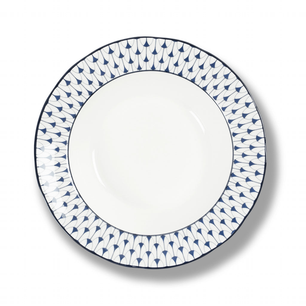 Lohr Astor Allegra scallop soup bowl, 8-inch ceramic dish with a scalloped edge, ideal for serving soups and stews.