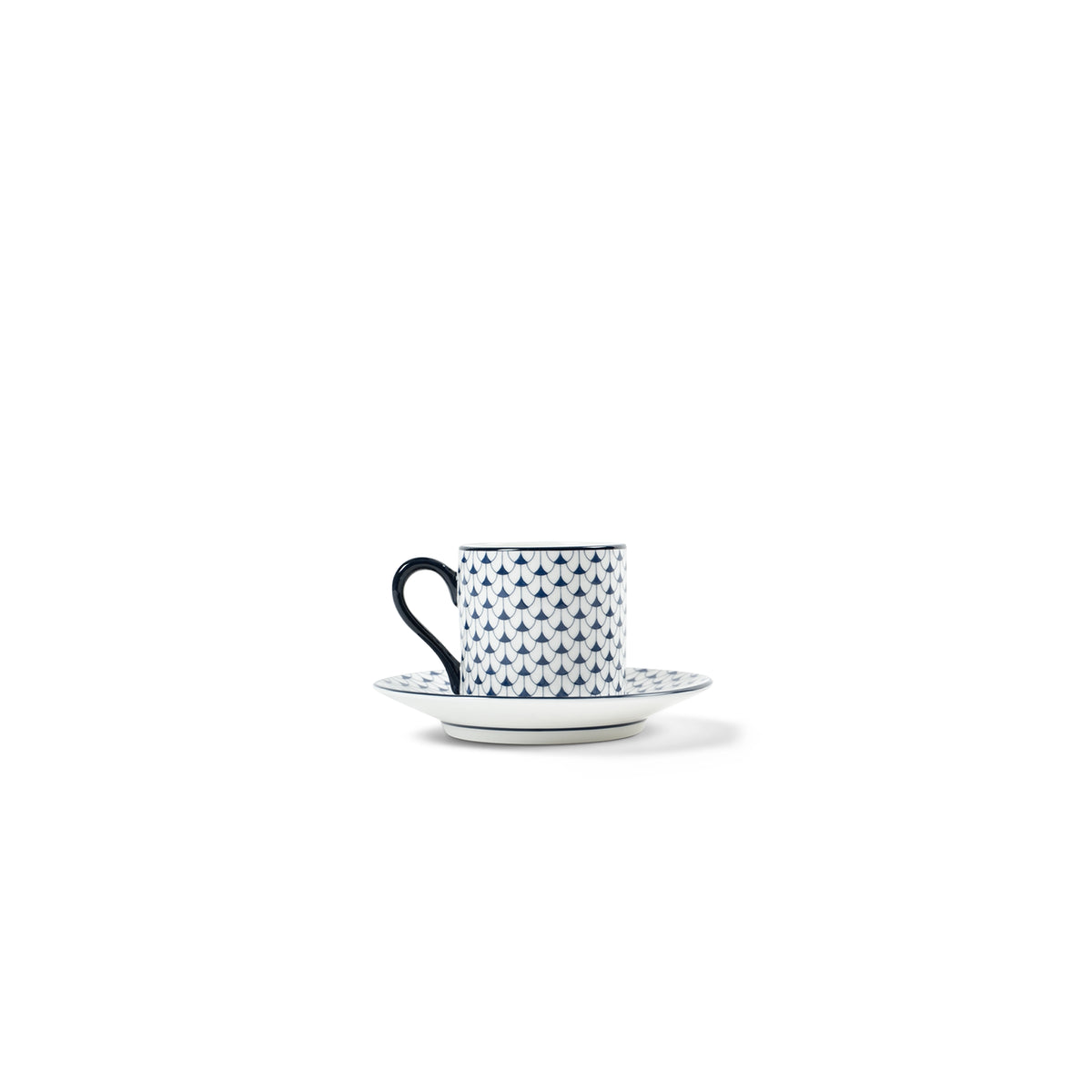 Lohr Astor Allegra Scallop Espresso Cup & Saucer Set in blue and white, side view