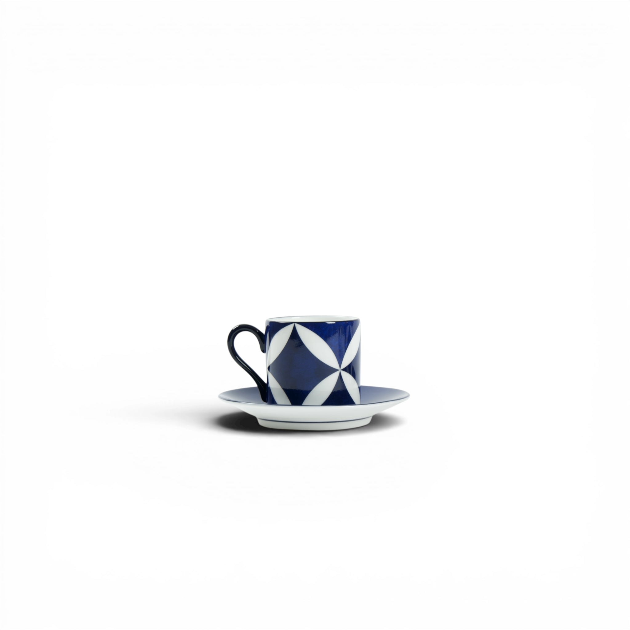 Lohr Astor Waldorf Star espresso cup and saucer set, white porcelain with elegant star pattern, for stylish coffee serving.