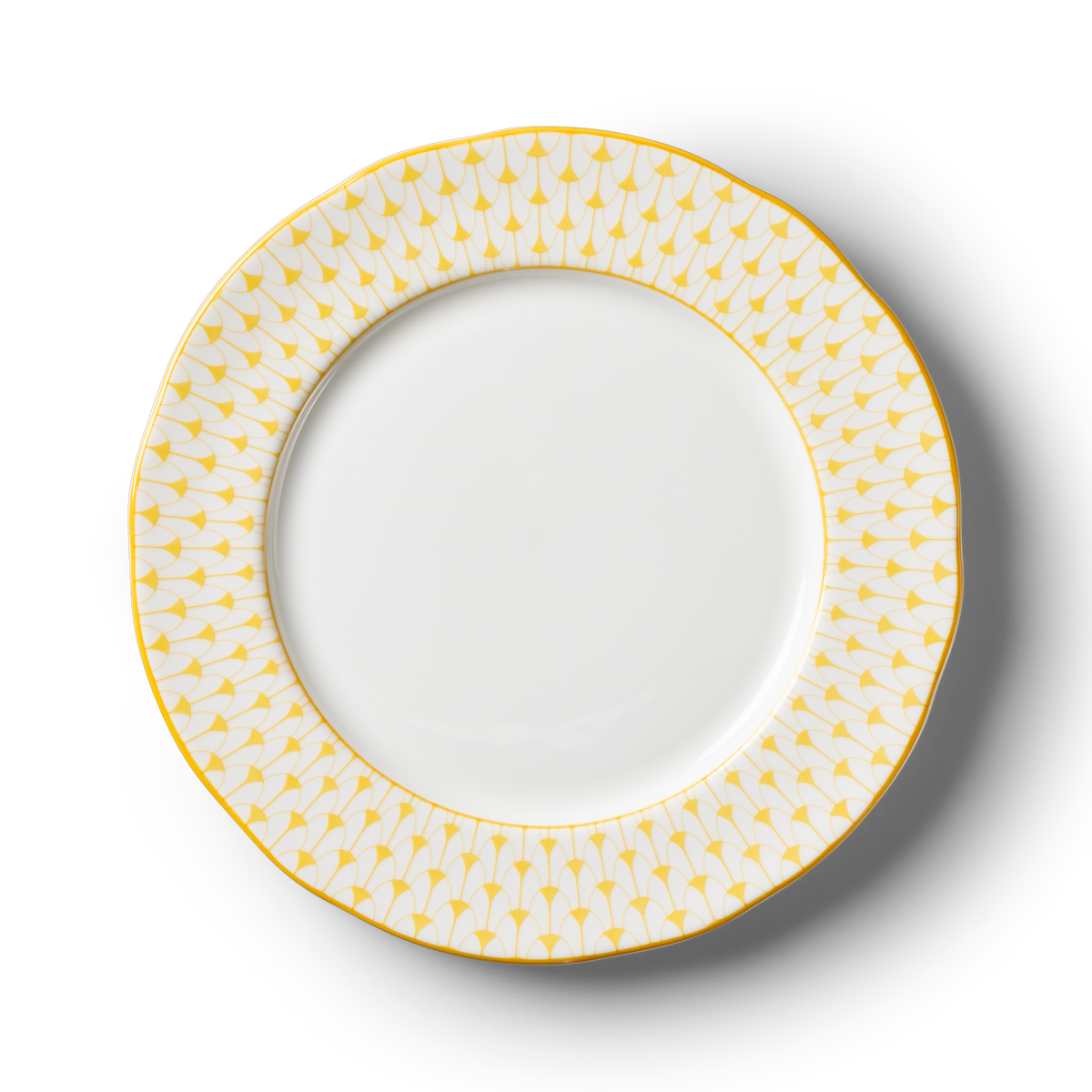 Lohr Astor Allegra Scallop Dinner Plate in yellow and white, top view