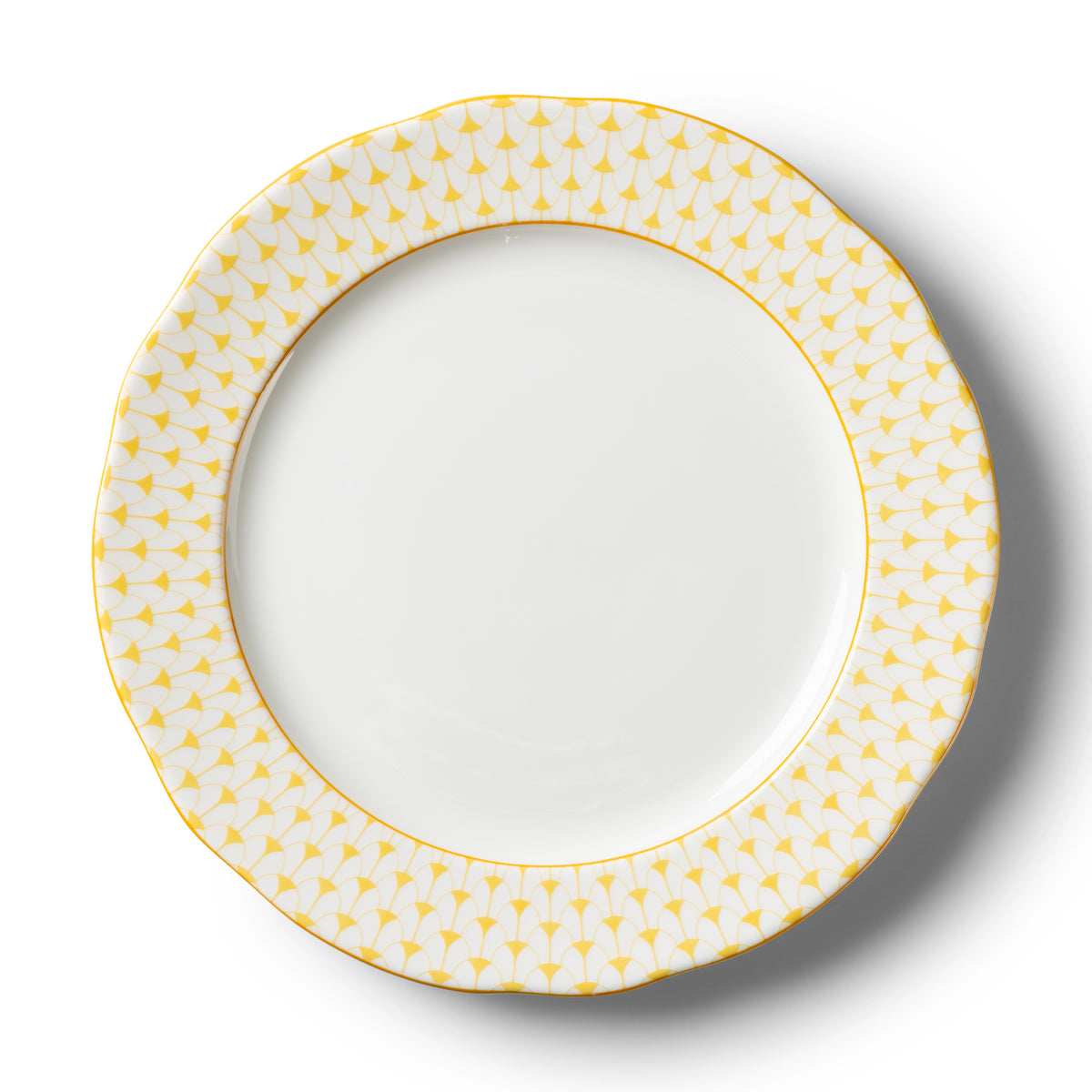 Lohr Astor Allegra Scallop Rimmed Charger & Serving Plate in yellow and white, top view