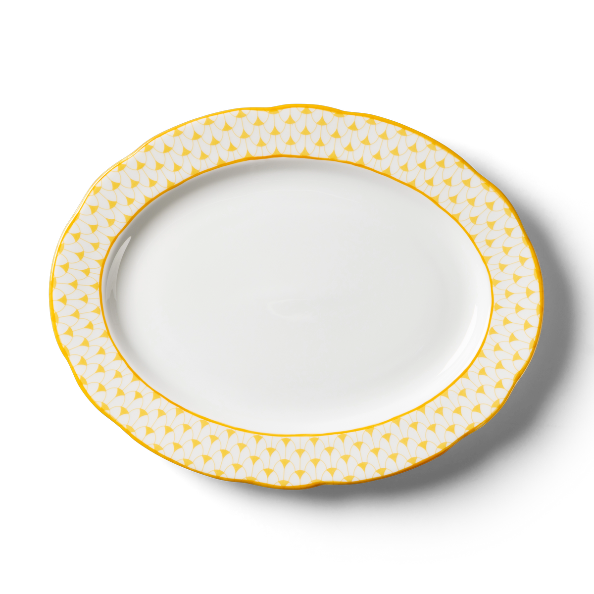 Lohr Astor Allegra Scallop Oval Serving Plate in yellow and white, top view