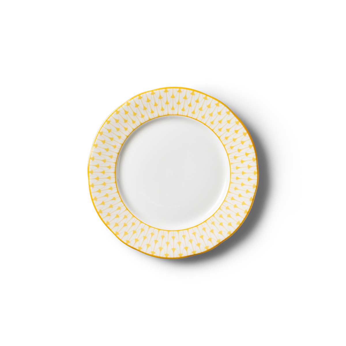 Lohr Astor Allegra Scallop Rimmed Canapé Plate in yellow and white, top view