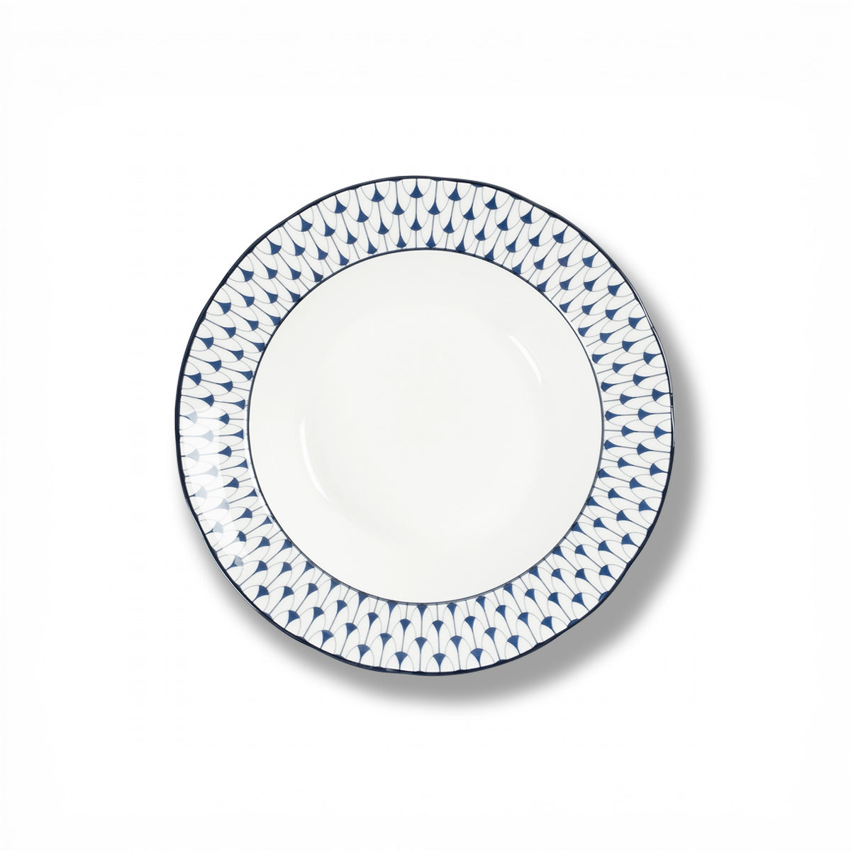 Lohr Astor Allegra Scallop Soup Bowl in blue and white, top view