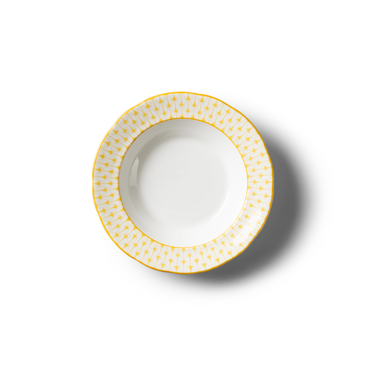 Lohr Astor Allegra Scallop Soup Bowl in yellow and white, top view
