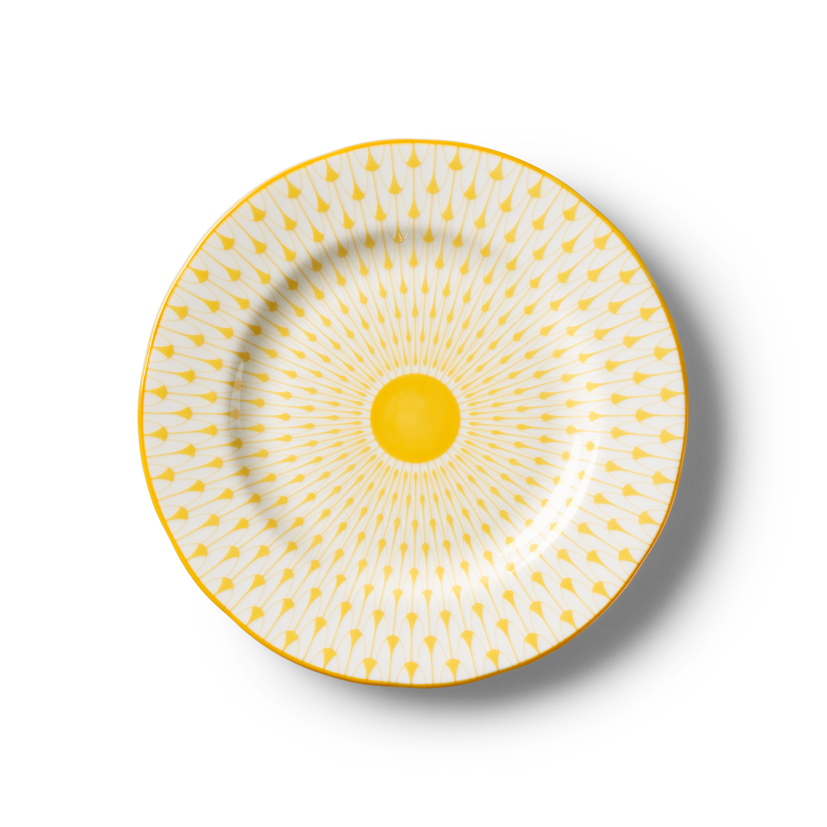 Lohr Astor Allegra Scallop Full Face Dessert Plate in yellow and white, top view
