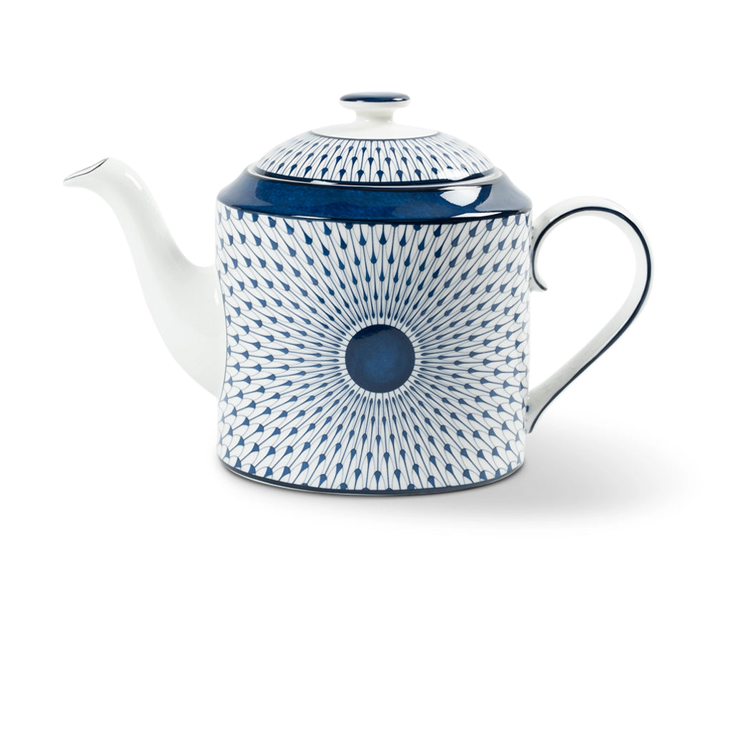Lohr Astor Allegra Scallop Teapot in blue and white, side view