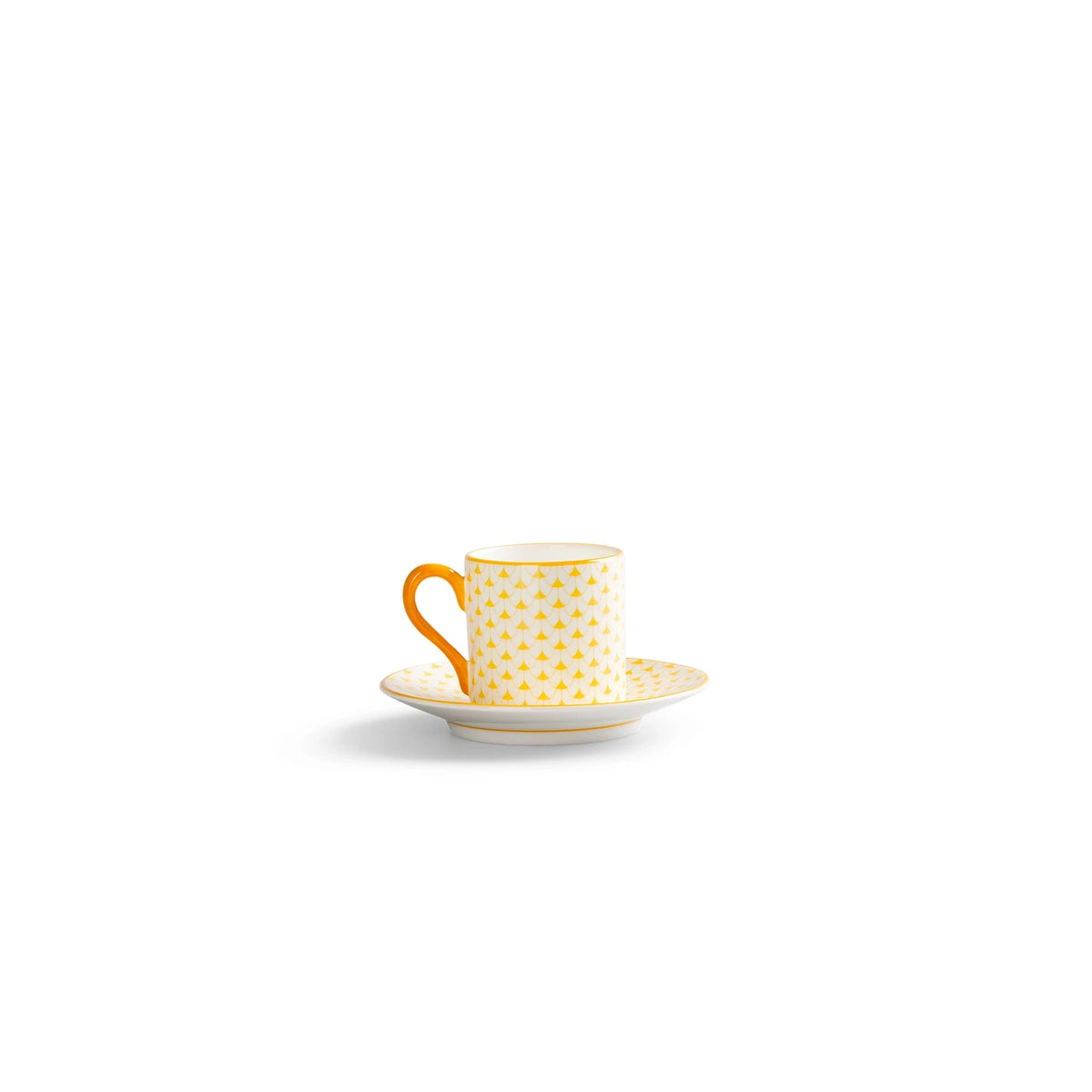 Lohr Astor Allegra Scallop Espresso Cup & Saucer Set in yellow and white, side view
