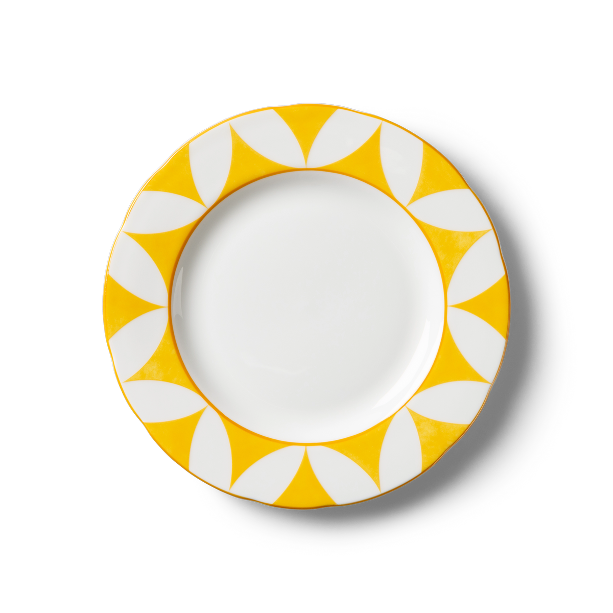 Lohr Astor Waldorf Star Rimmed Dinner Plate in yellow and white, top view