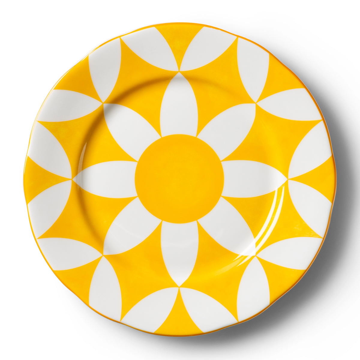 Lohr Astor Waldorf Star Full Face Charger & Serving Plate in yellow and white, top view