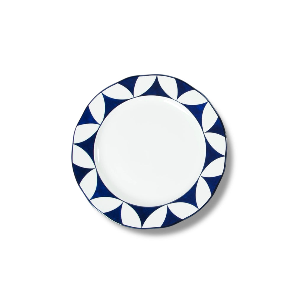 Lohr Astor Waldorf Star Rimmed Canapé Plate in blue and white, top view