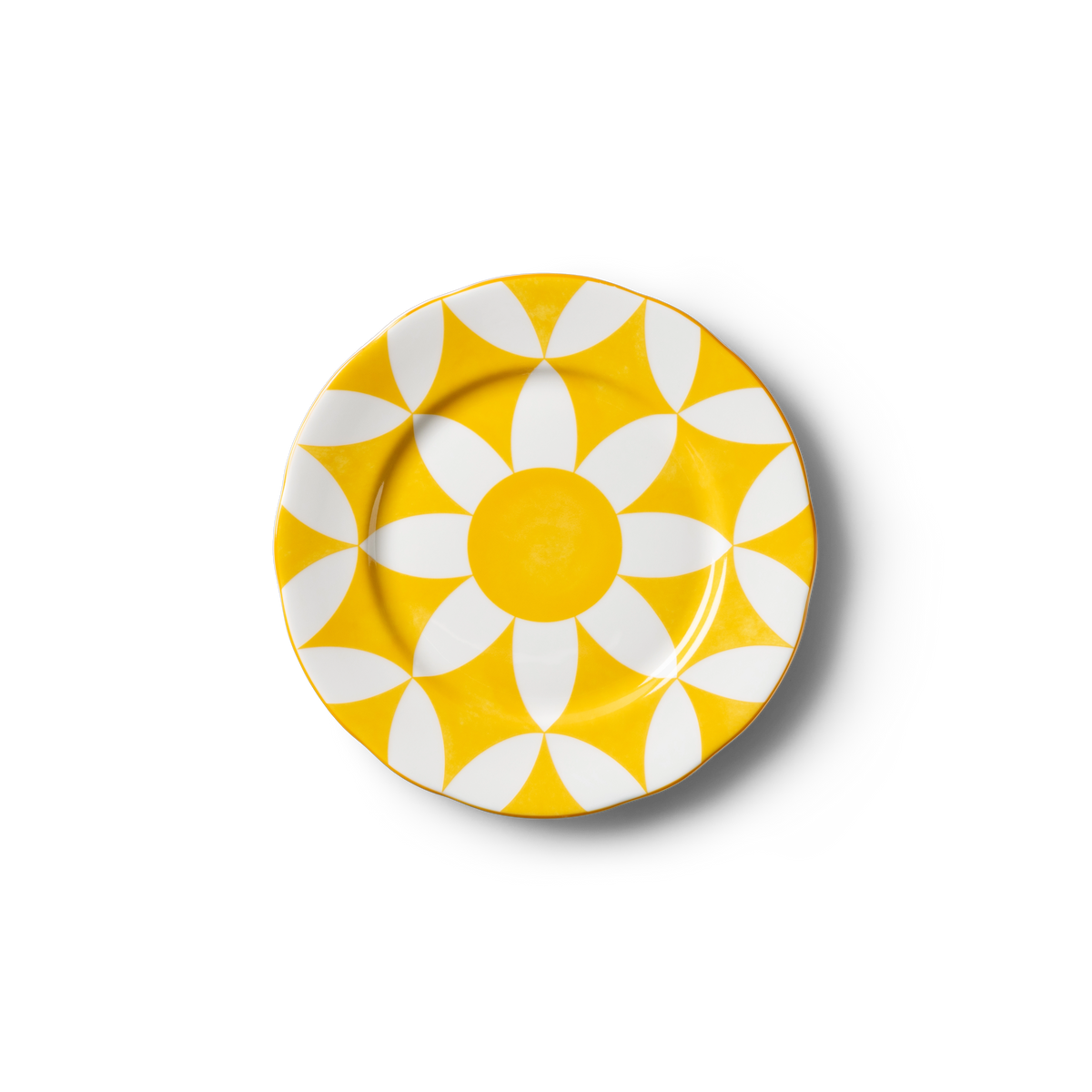 Lohr Astor Waldorf Star Full Face Dessert Plate in yellow and white, top view