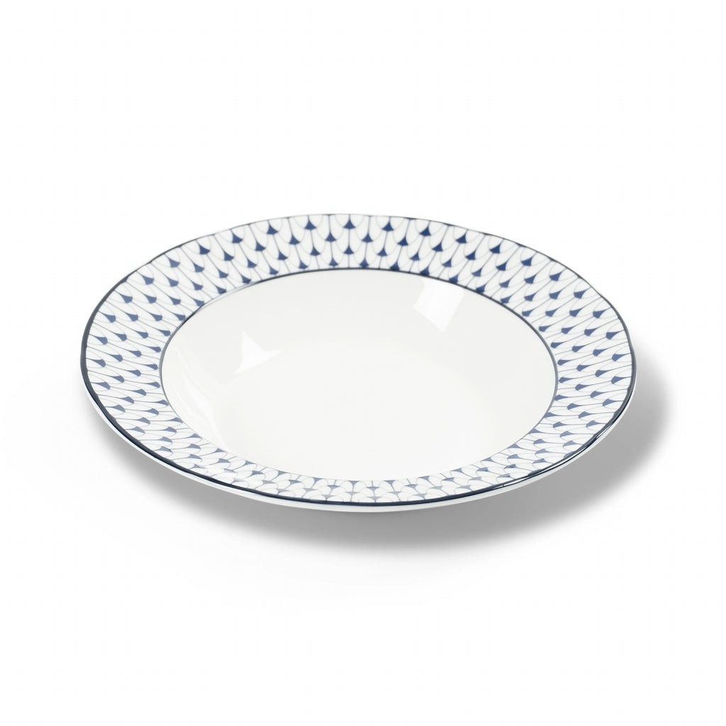 Lohr Astor Allegra scallop soup bowl, 8-inch ceramic bowl with a scalloped edge, shown with a clean white interior and decorative rim.
