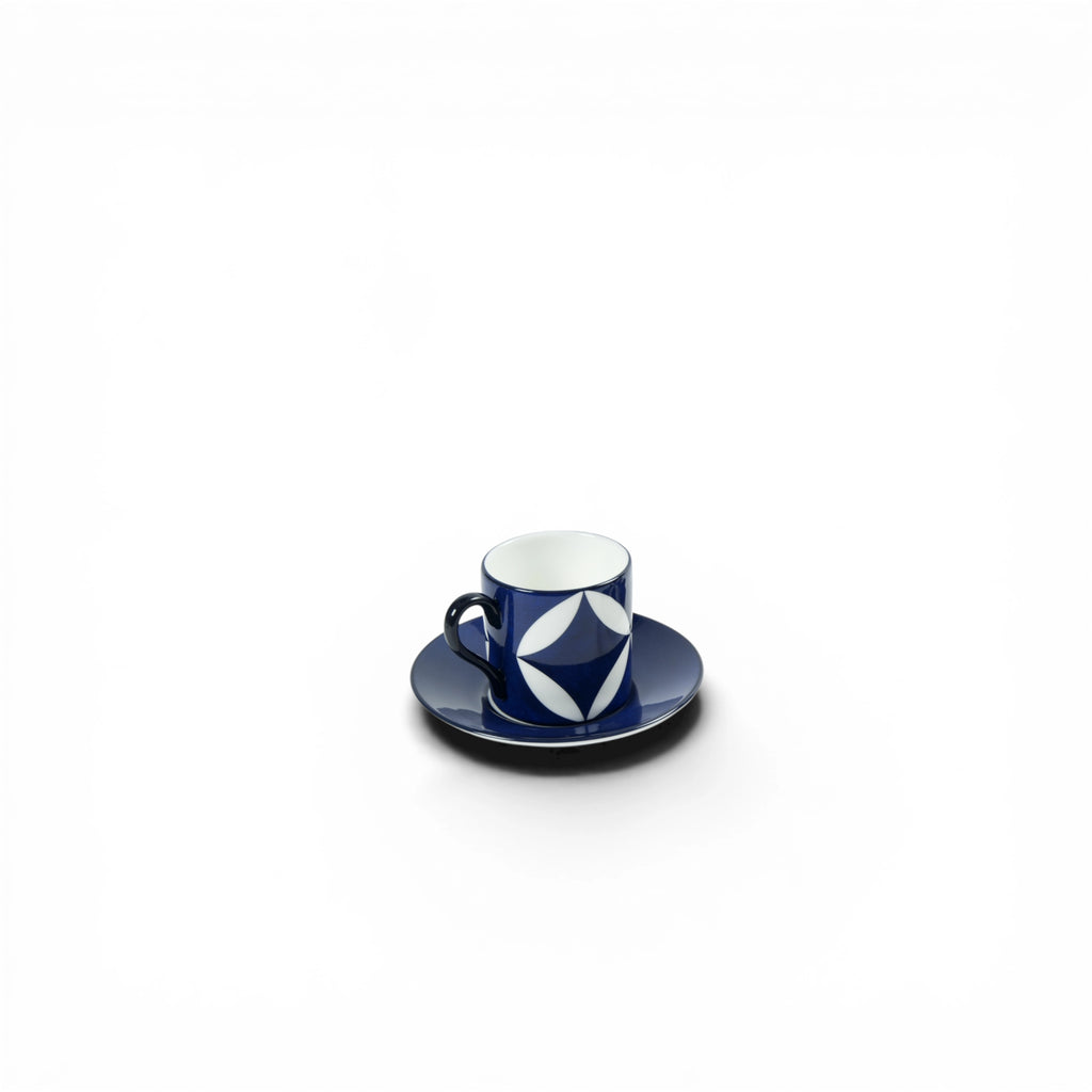 Lohr Astor Waldorf Star espresso cup and saucer set, white ceramic with elegant star pattern, showcasing a matching cup and saucer.