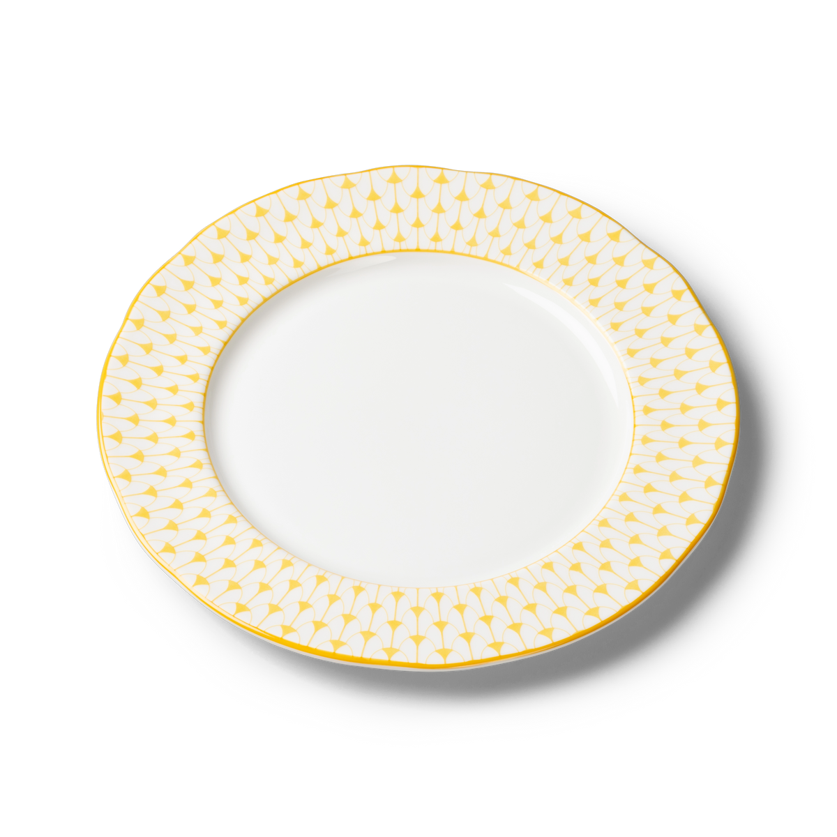 Lohr Astor Allegra Scallop Dinner Plate in yellow and white, angled view