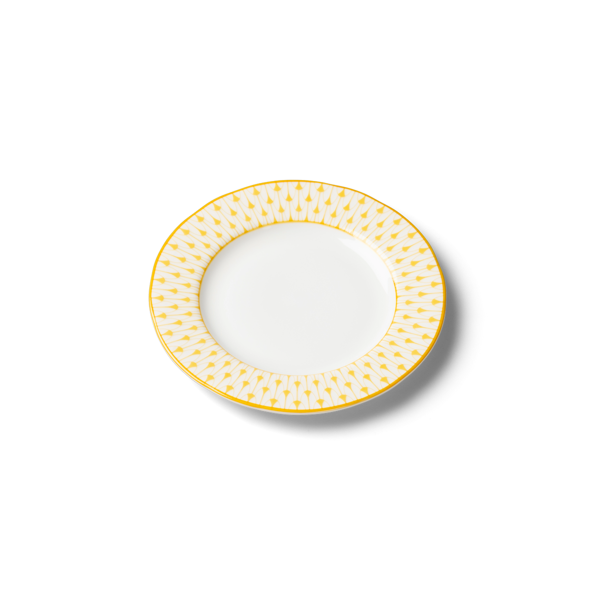 Lohr Astor Allegra Scallop Rimmed Canapé Plate in yellow and white, angled view