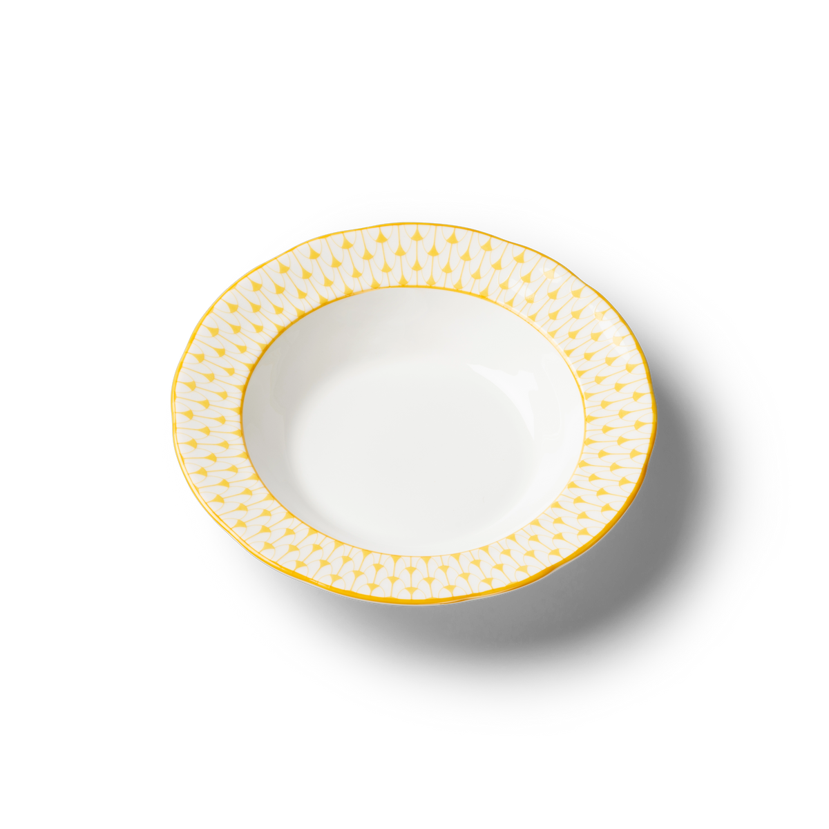 Lohr Astor Allegra Scallop Soup Bowl in yellow and white, angled view