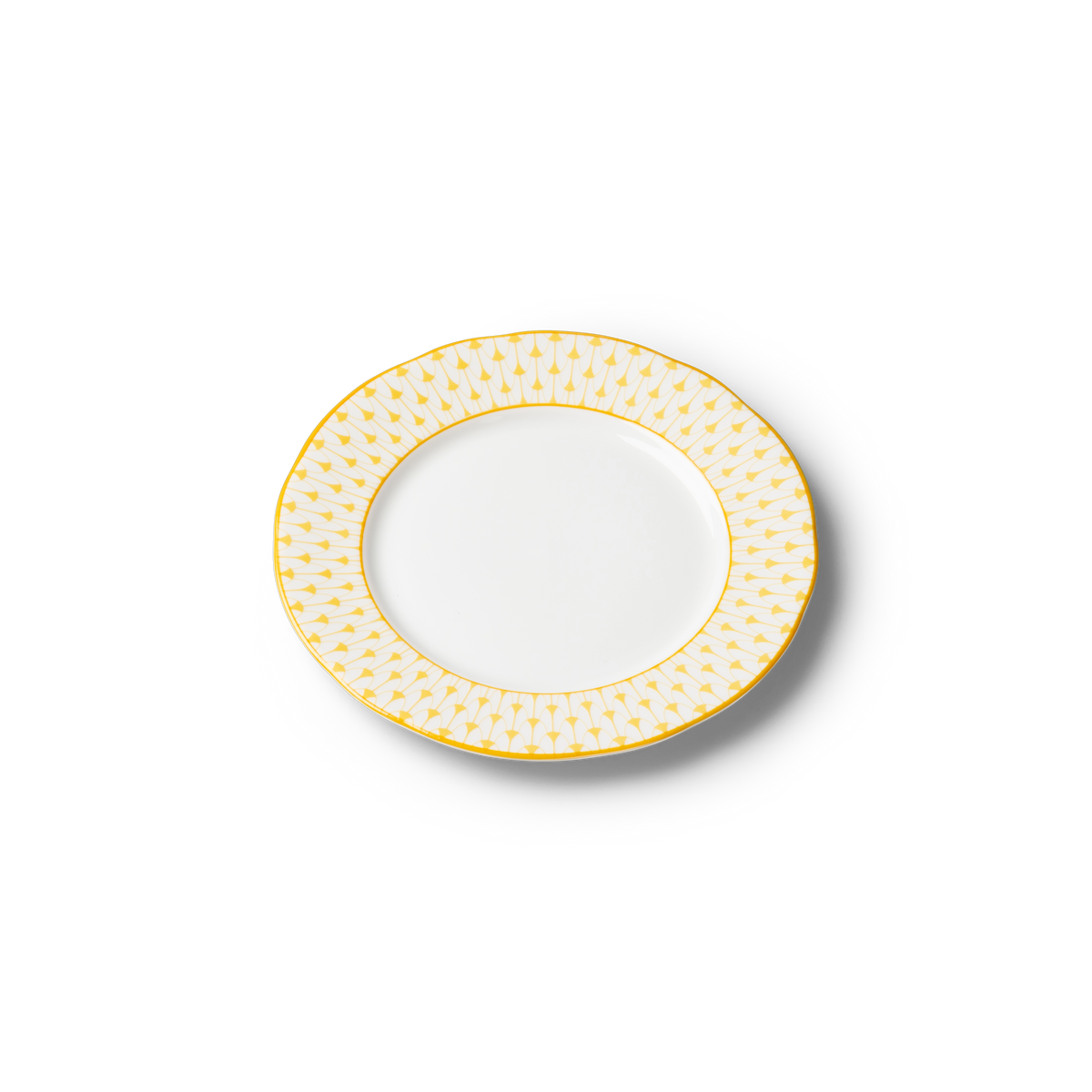 Lohr Astor Allegra Scallop Rimmed Starter Plate in yellow and white, angled view
