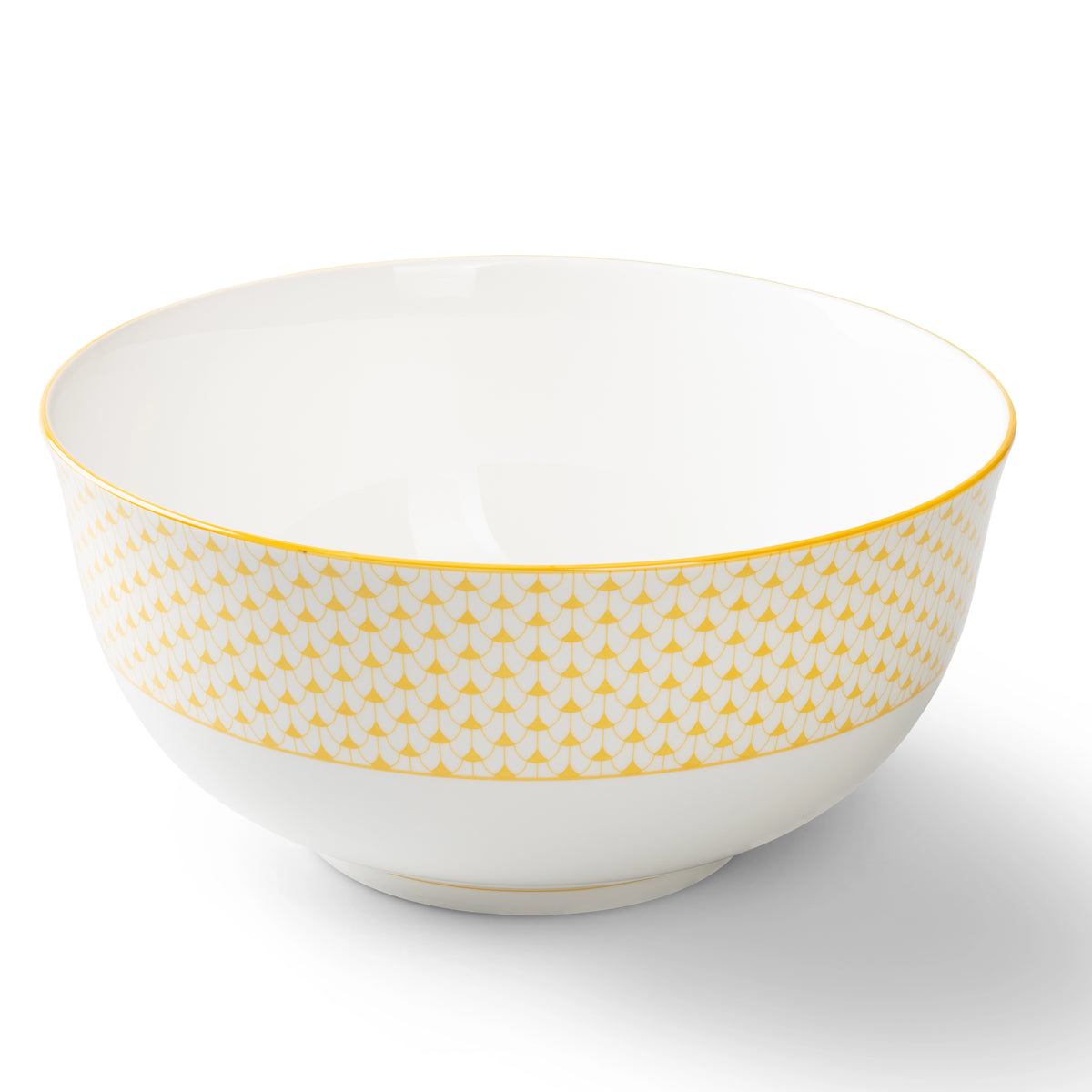 Lohr Astor Allegra Scallop Large Serving Bowl in yellow and white, angled view
