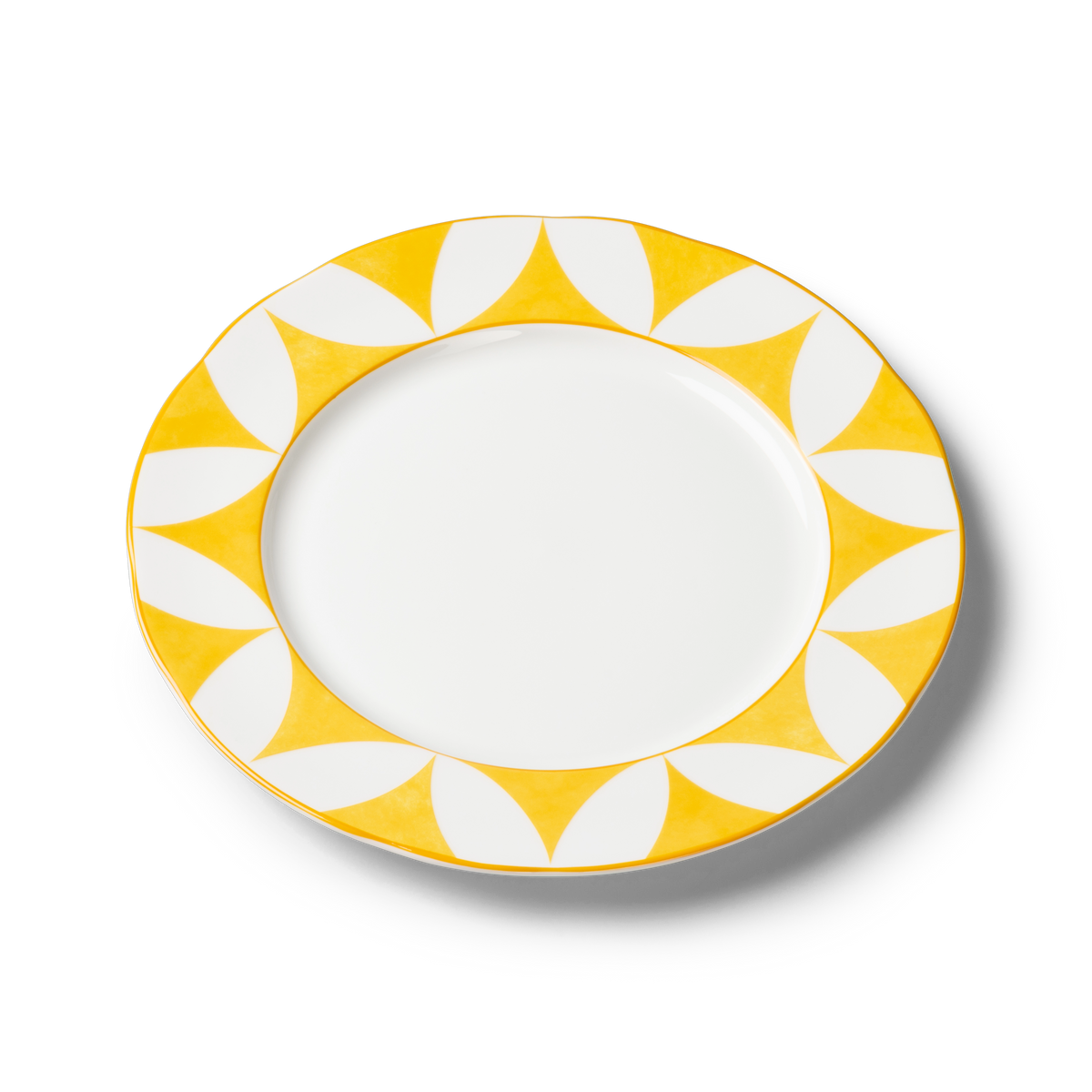 Lohr Astor Waldorf Star Rimmed Charger & Serving Plate in yellow and white, angled view