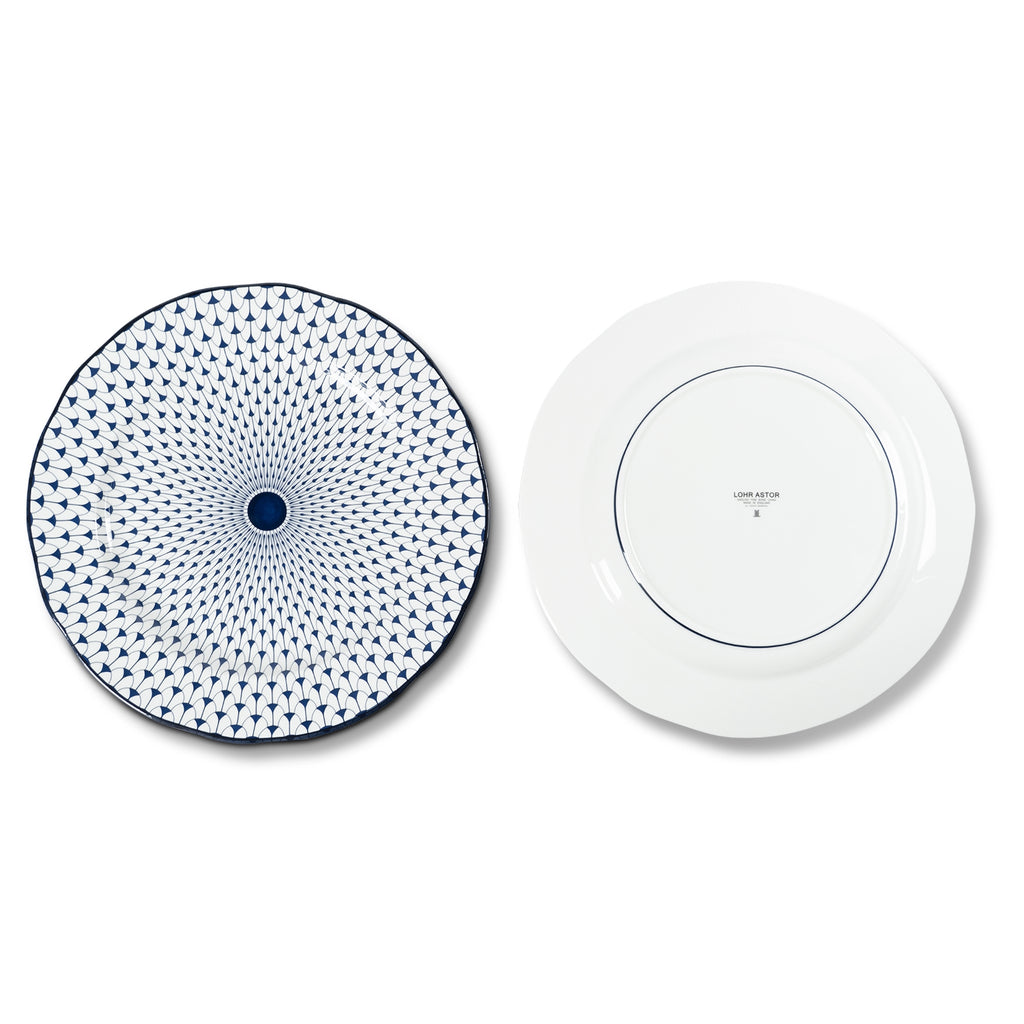 Lohr Astor Allegra scallop full face charger and serving plate, 12-inch round ceramic tableware with elegant scalloped edges.