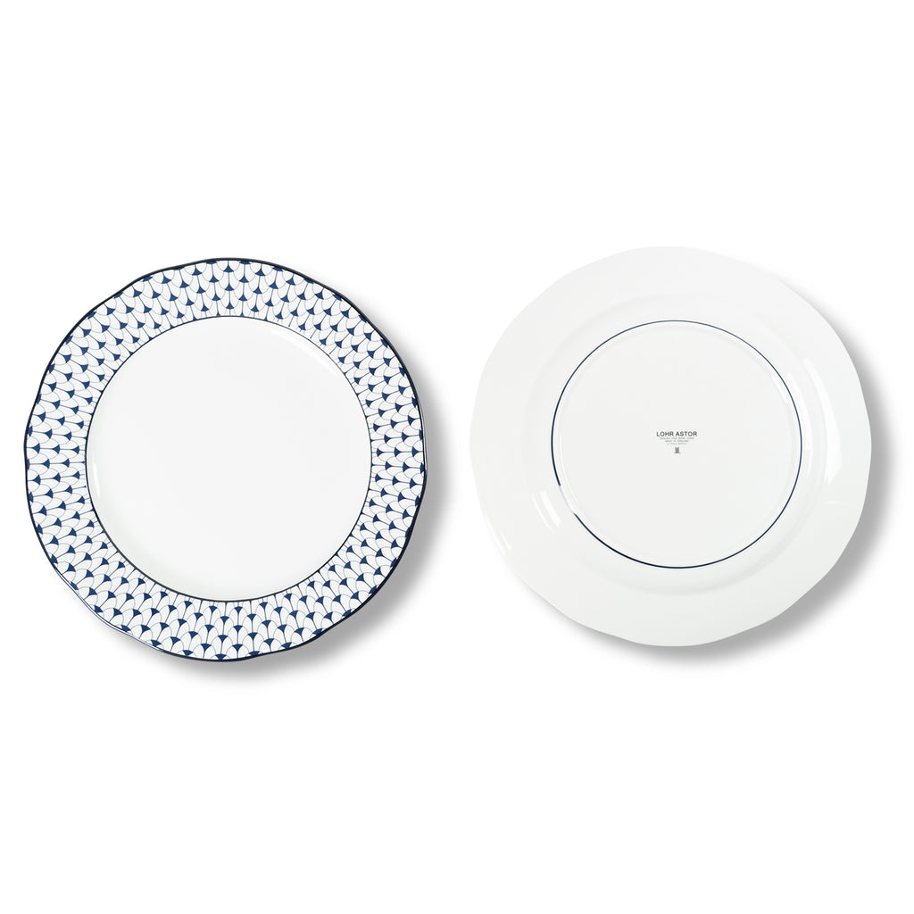 Round Lohr Astor Allegra scallop rimmed charger plate, 12-inch serving plate with elegant scalloped edge design.