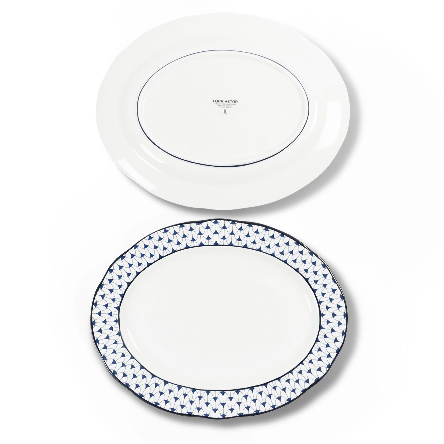 Lohr Astor Allegra scallop oval serving plate, 14-inch ceramic platter with elegant scalloped edges for serving food.
