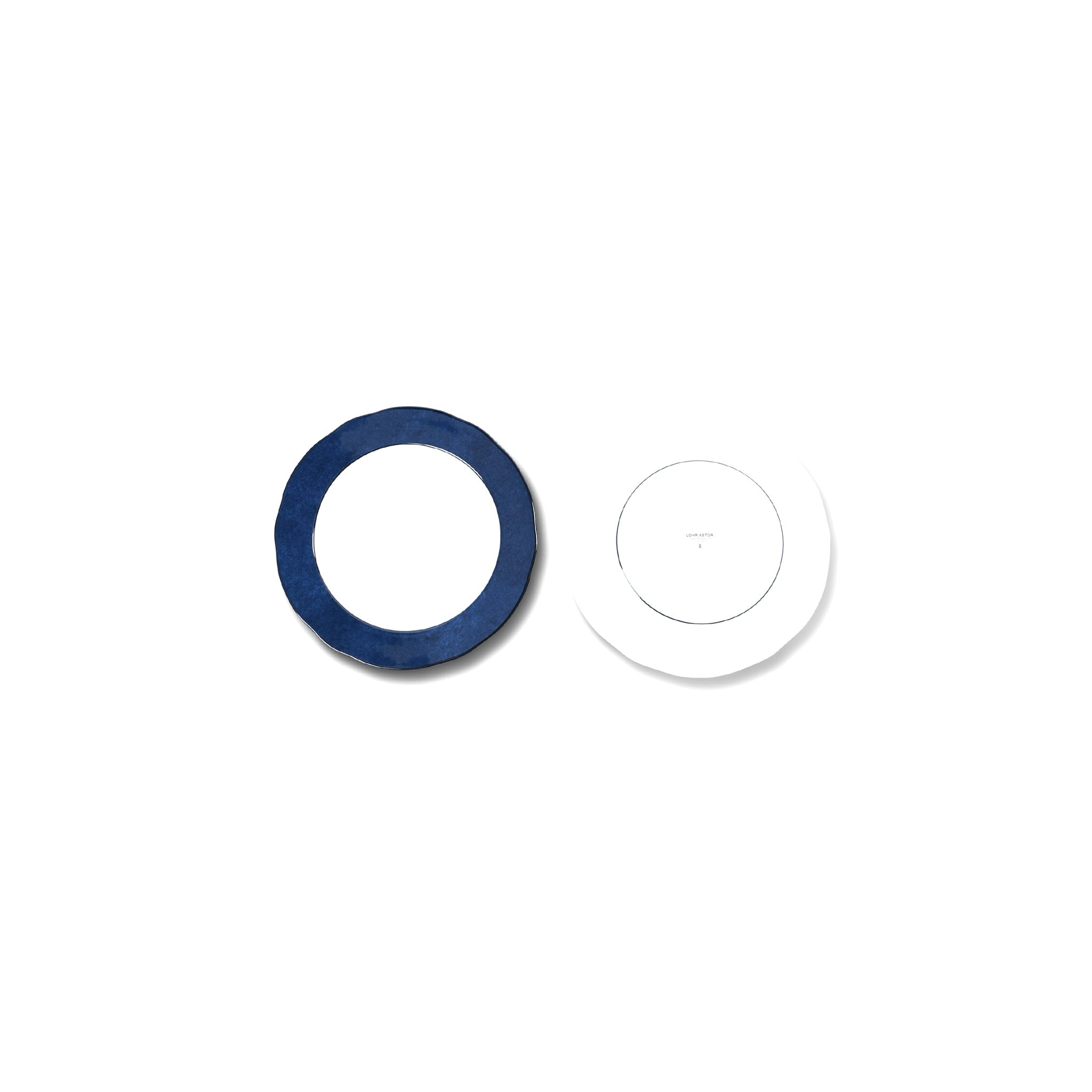 Lohr Astor India Cloud 12-inch rimmed charger or serving plate with intricate blue and white traditional Indian pattern.